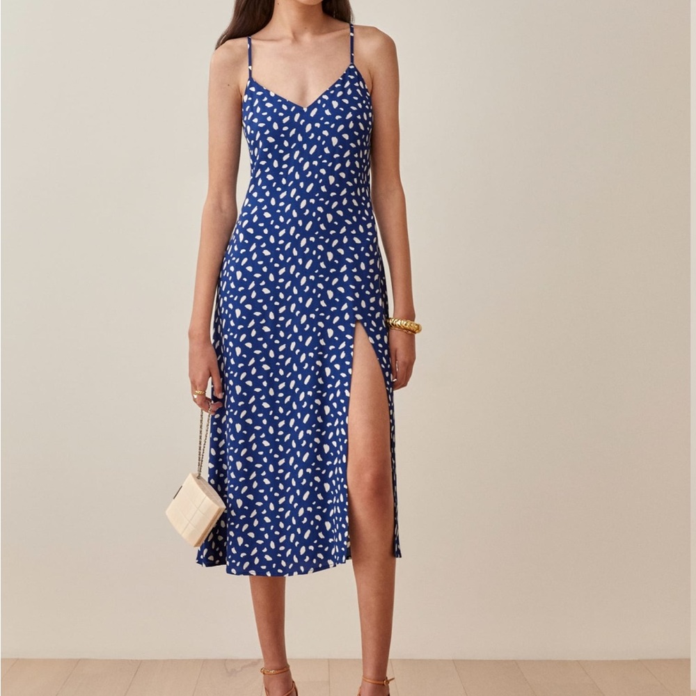 Reformation Crimini Dress (Moray Print, size 8), Midi Spaghetti Strap Dress